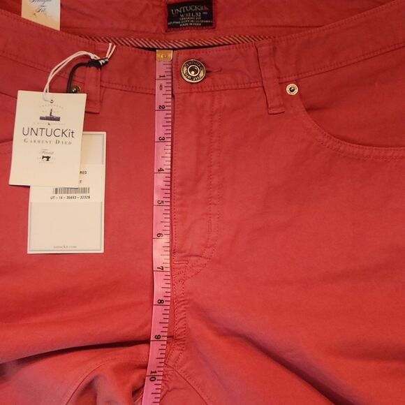 UNTUCKIT Straight Fit Mid Rise Stretch Casual Comfort Pants, 32" X 32", Red - Picture 3 of 8